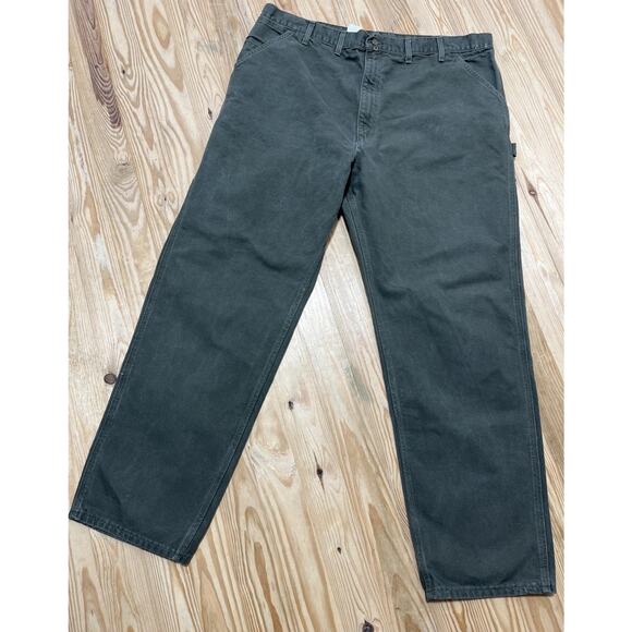 Vtg Carhartt B11 Mos 5 Pocket Relaxed Duck Work Pants In Moss Green 46x34 - Picture 1 of 6